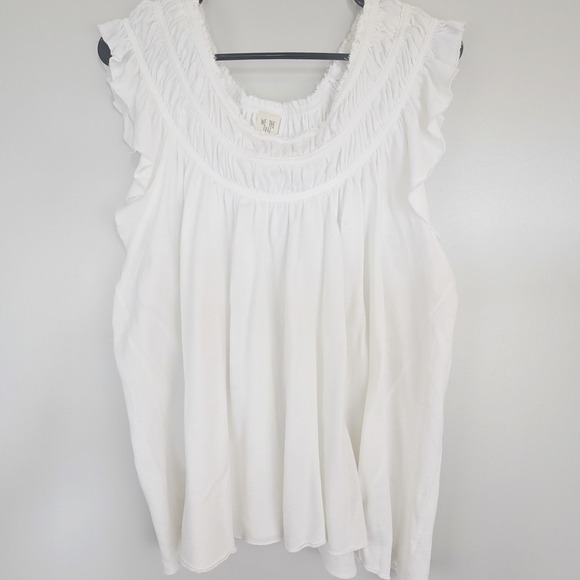 Free People Coconut Smocked Knit Top Shirt Sleeveless Ruffle Medium Ivory.E96 - Picture 2 of 12